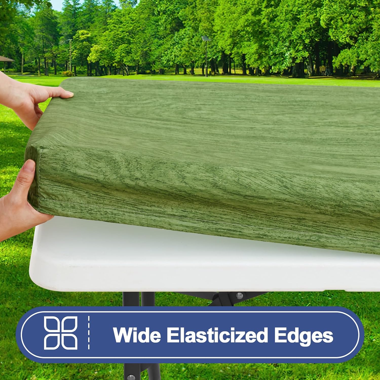 Thumbnail 1 de Smiry Picnic Table Cover with Bench Covers – 3-Piece Waterproof Set for 96x30 Table & 96x12 Benches (Green & Black)