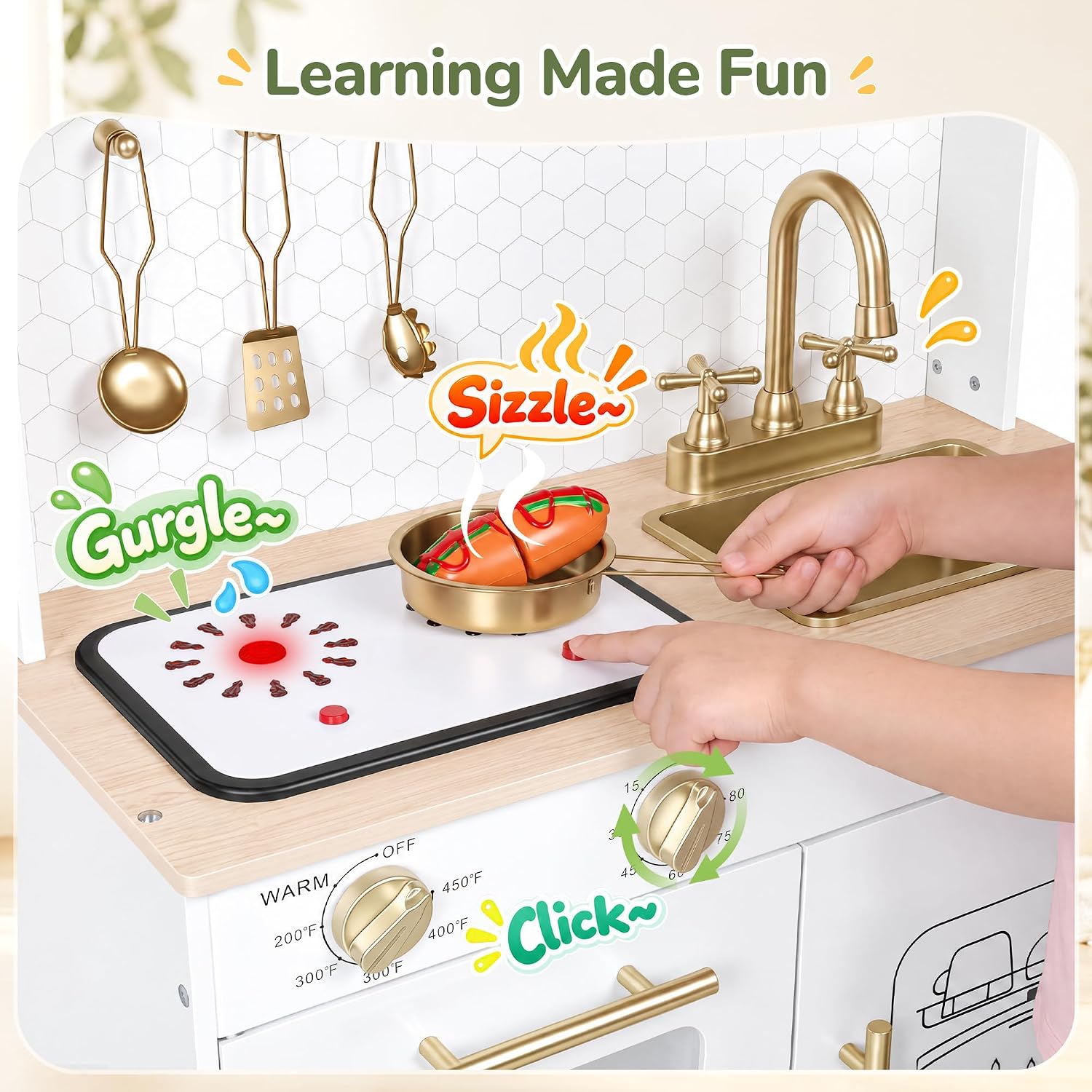 Detalle 2 de Wooden Play Kitchen with Real Lights and Sounds