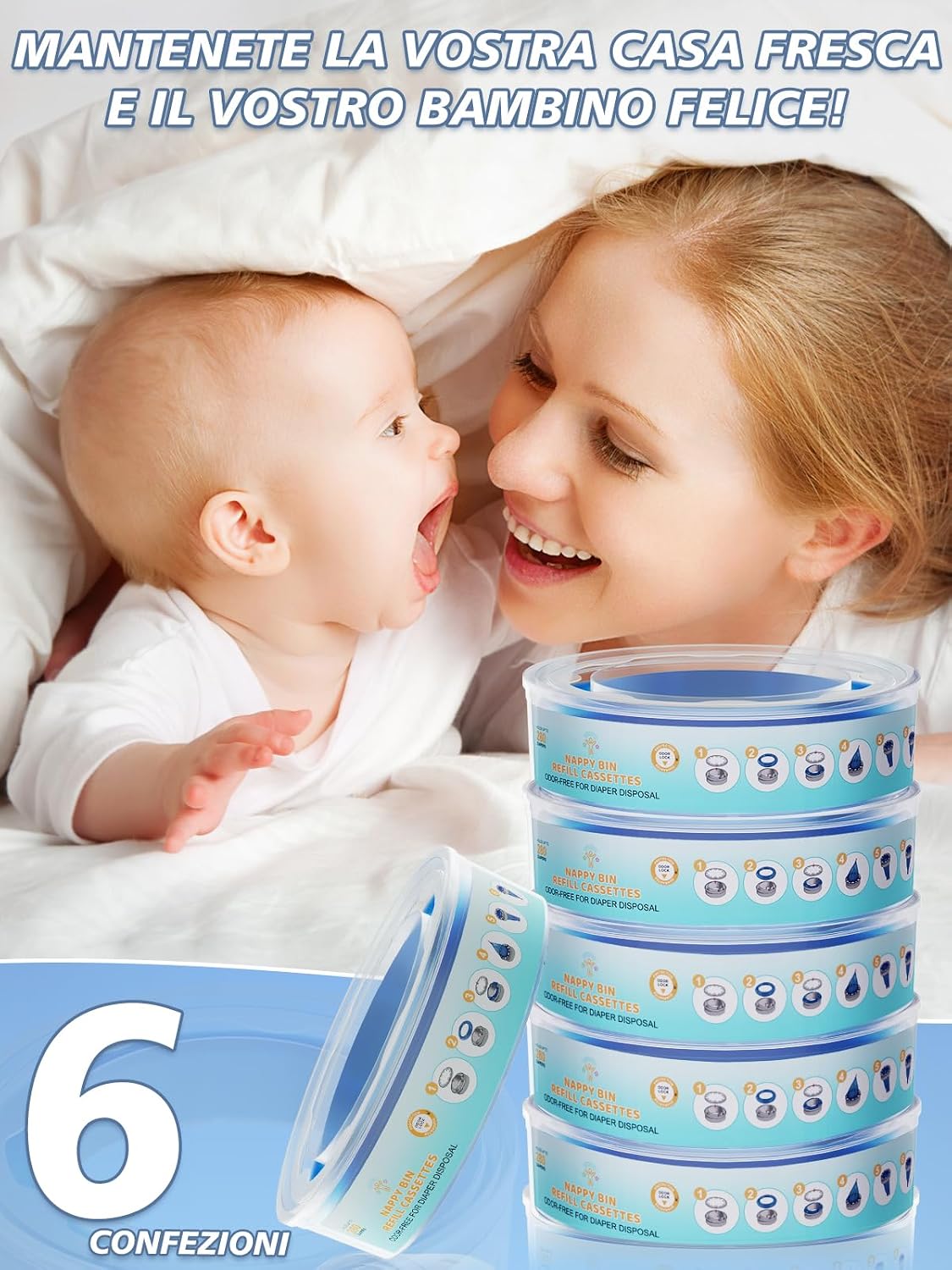 Thumbnail 5 de 6 Pezzi Ricarica Mangiapannolini PARPAT – Compatibili con Secchi Angelcare, Maialino, Foppapedretti e Litter Locker II, Tenuta Stagna Antiodore