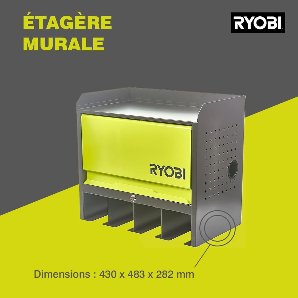 Detalle 2 de RYOBI RHWS-01 : Étagère murale avec boîtes de rangement et porte verrouillable
