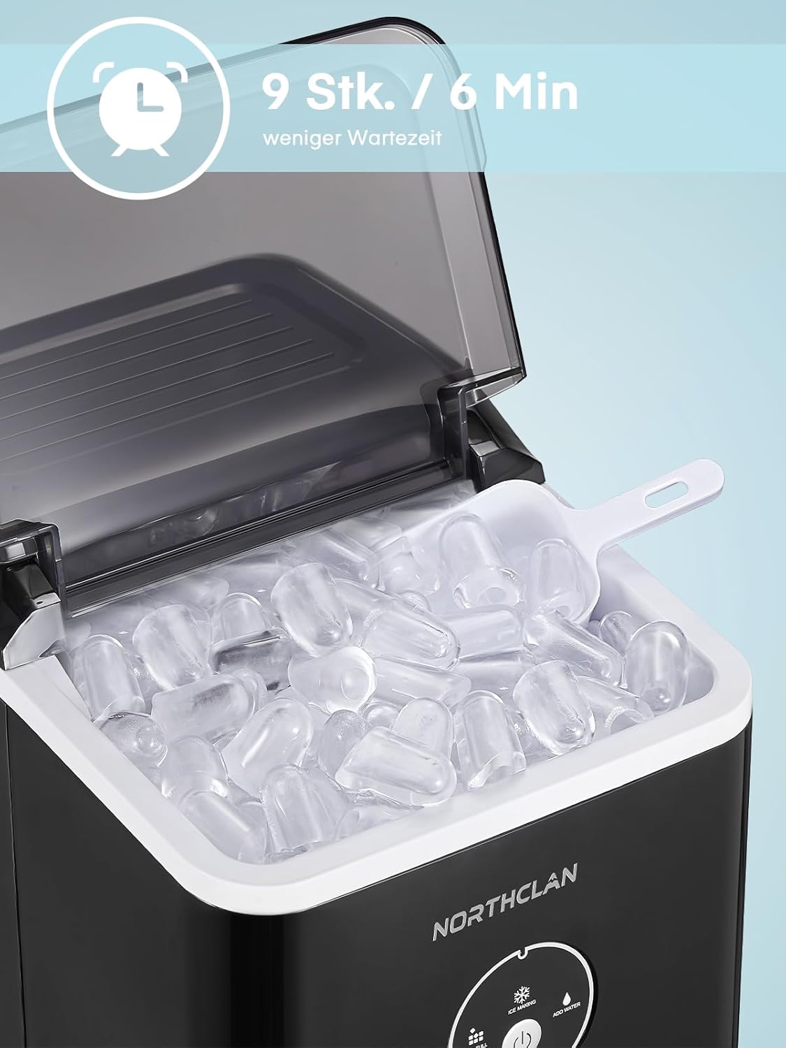 Thumbnail 1 de Eiswürfelmaschine NORTHCLAN „Testsieger 2025“ – 14 kg/24 Stunden, 9 Eiswürfel in 6–8 Minuten, 120 W (Dunkelgrau)