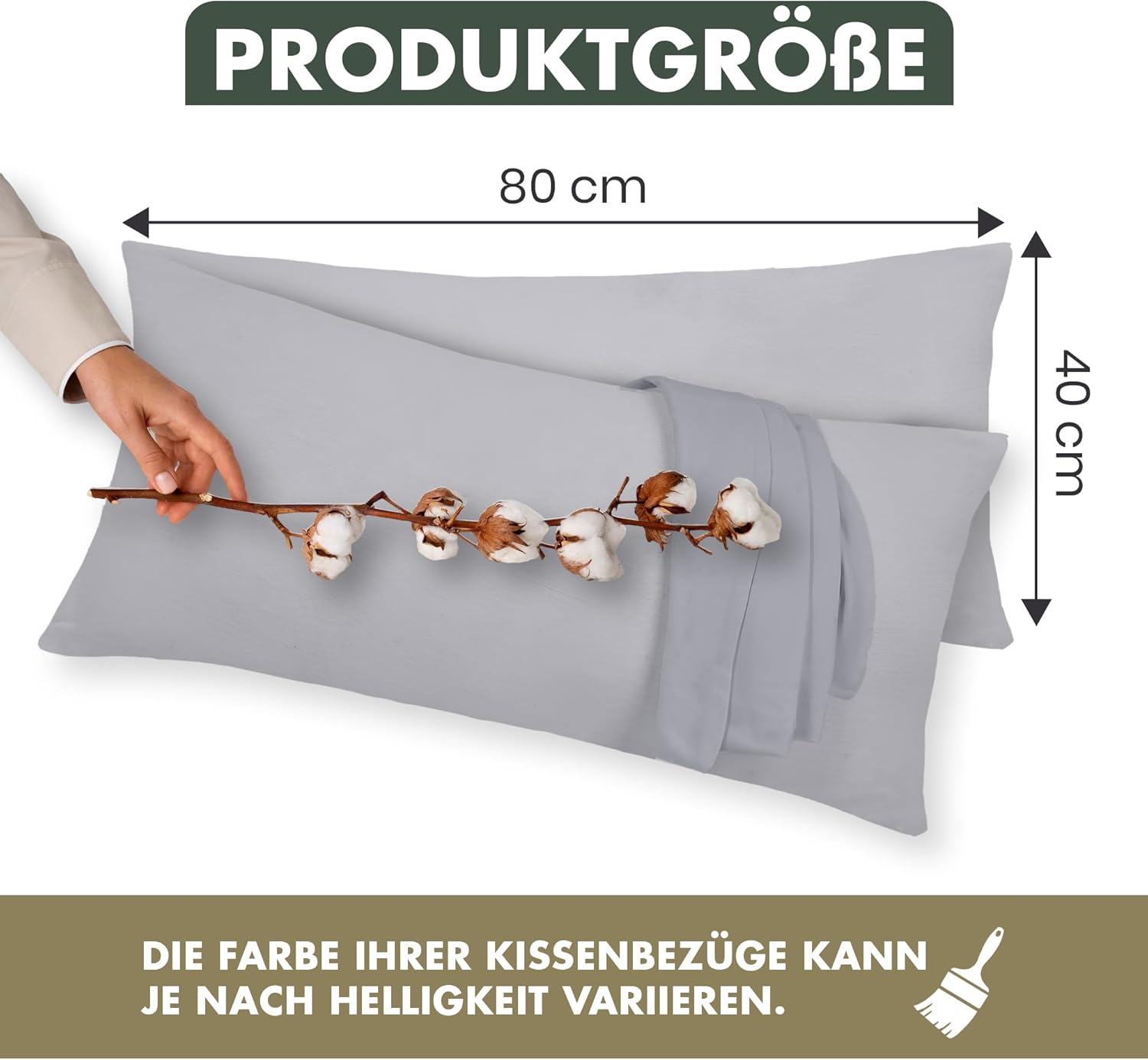 Thumbnail 1 de Terra Beds Kissenbezug 40 x 80 (Set mit 2) – 100% Baumwolle Jersey, Oeko-Tex zertifiziert, Silber Grau