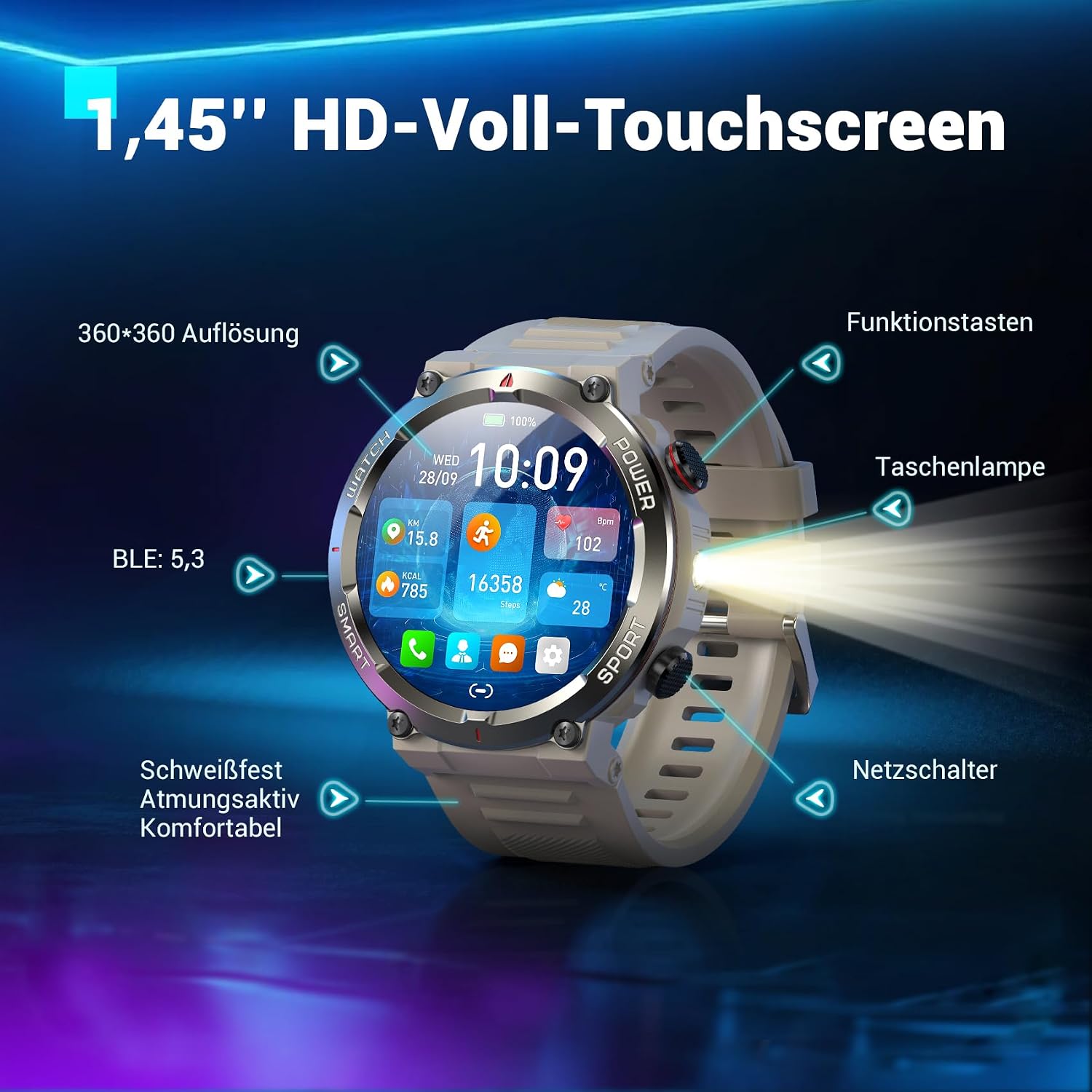 Detalle 2 de Blackview W50pro Smartwatch 100 Tage