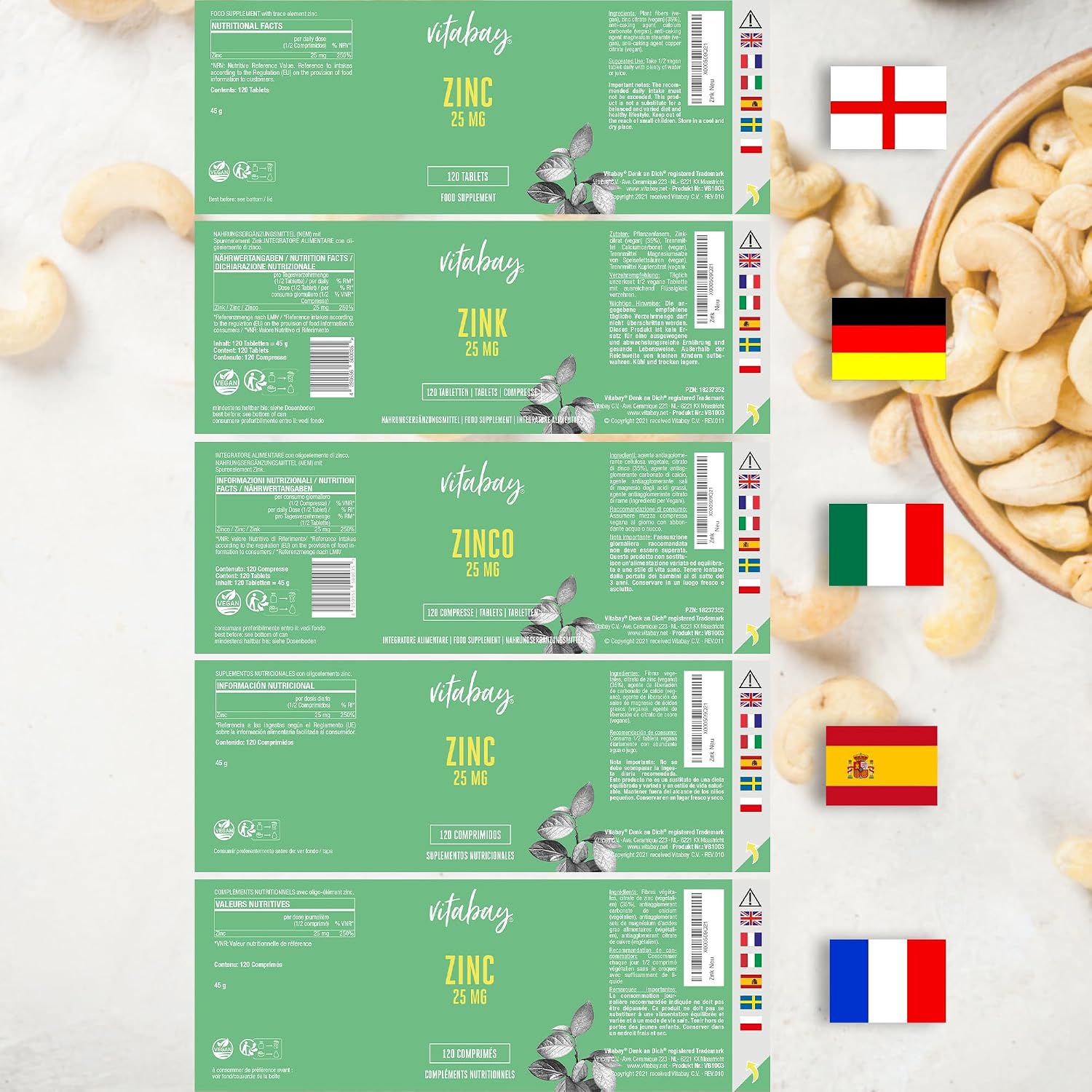 Thumbnail 6 de Vitabay Zinkcitrat Hochdosiert – vegane Tabletten, 120 Stück (240 Portionen) mit 25 mg Zink pro Portion