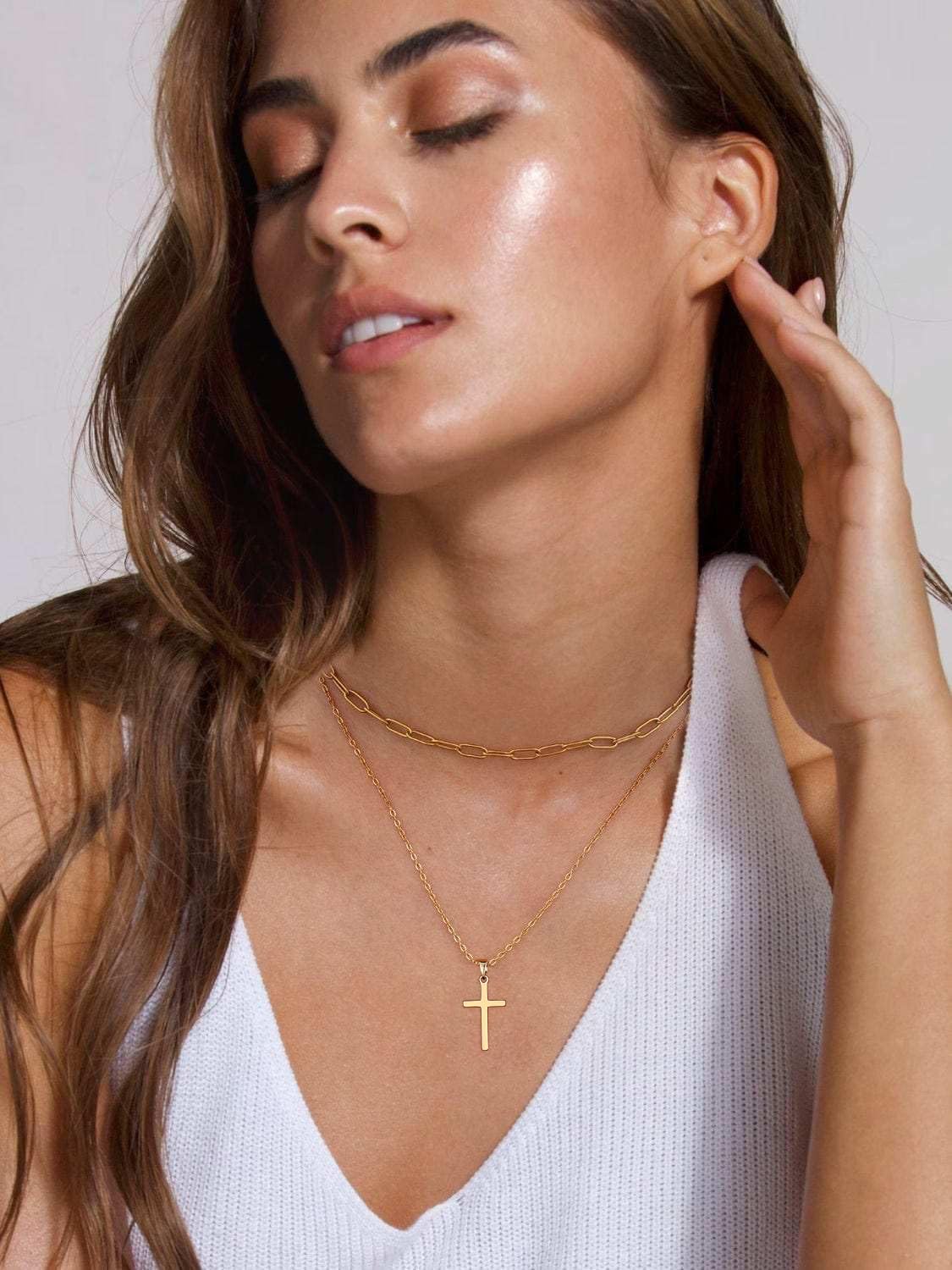 Thumbnail 3 de Collier croix femme en argent Avotto, chaîne réglable pour un port quotidien