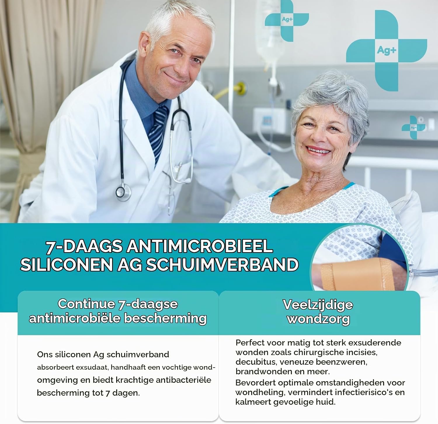 Thumbnail 6 de LEISGOTO siliconen schuimverband 10 x 10 cm, steriel en absorberend