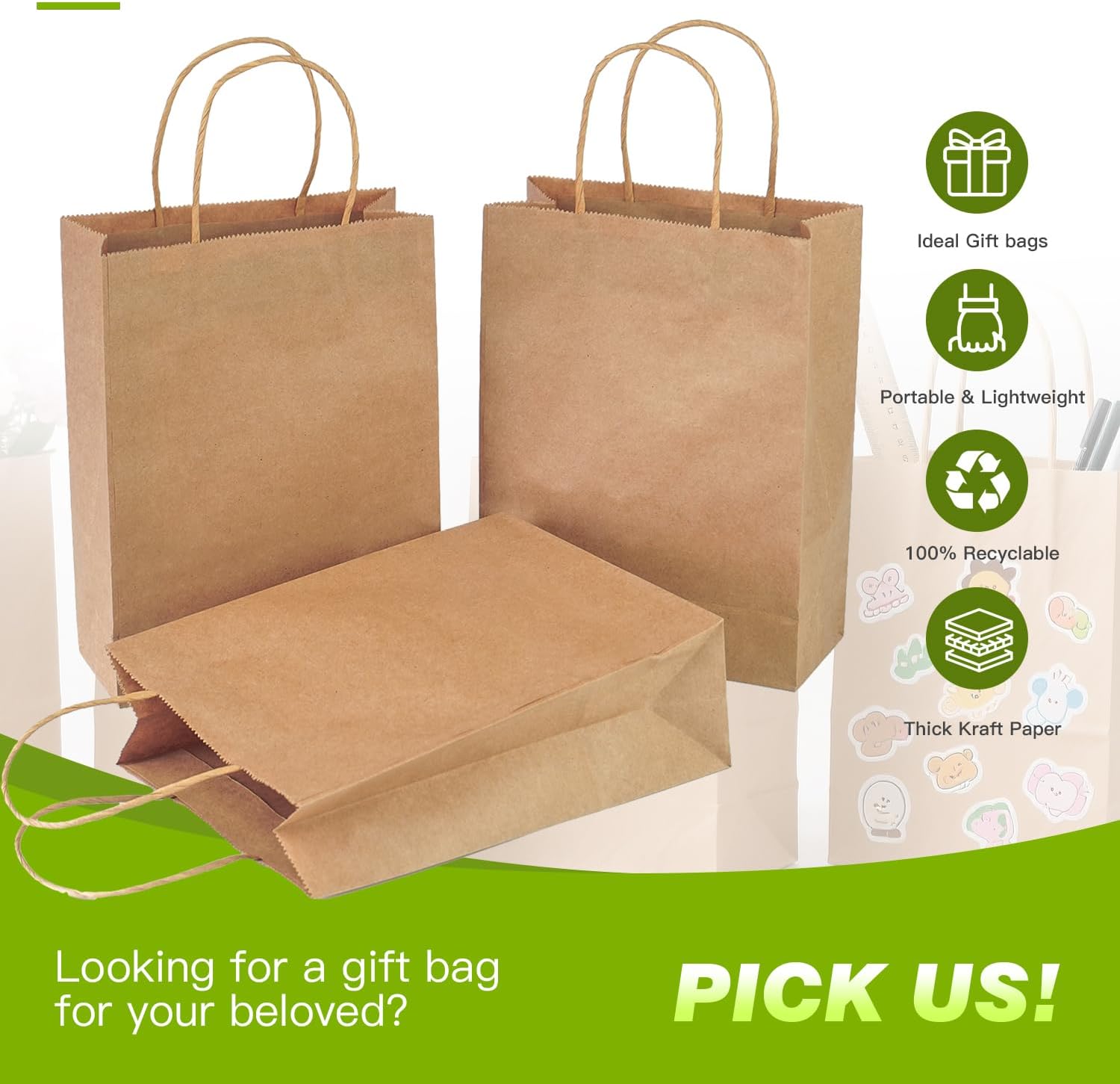 Thumbnail 1 de GINKGO Kraft Paper Bags 50 Pack 18x24x8 cm