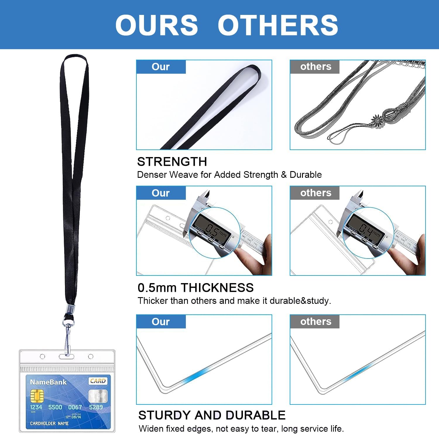 Thumbnail 2 de Black lanyards with ID holder, 50 pack