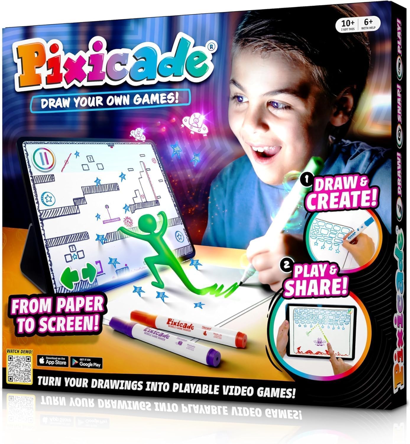 Detalle de Abacus Brands Pixicade – spelbyggarset med 5 tvättbara tuschpennor och 108-sidig bok