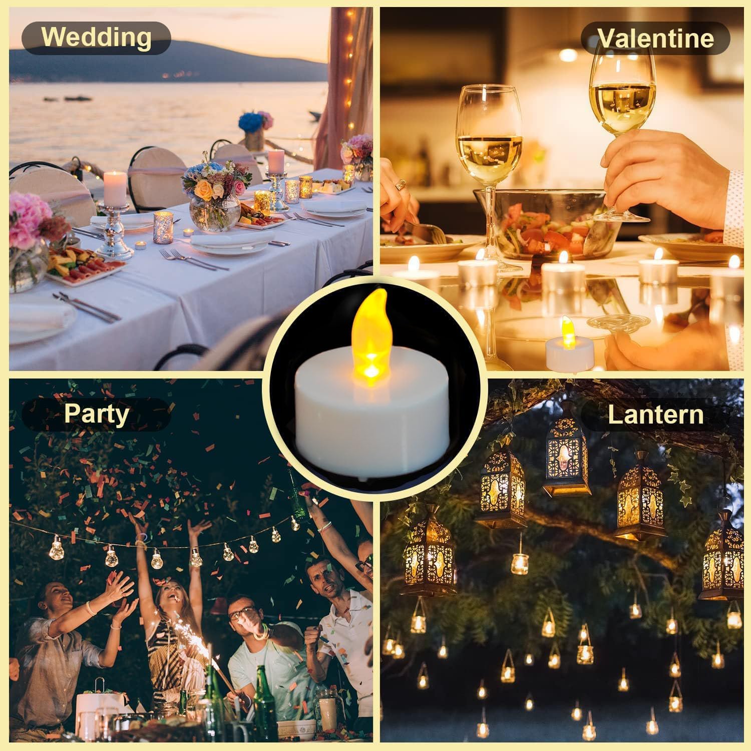 Thumbnail 6 de 12 Pack Flickering Battery-Operated Flameless LED Tea Lights with Timer (6 Hours On / 18 Hours Off) – Warm Yellow