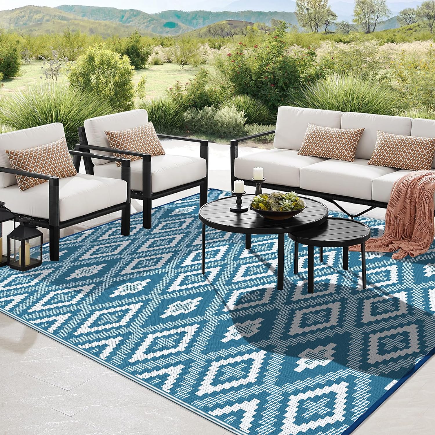 Thumbnail 6 de Enyhom Extra Large Outdoor Rug Waterproof 270 x 360 cm (Teal Blue)