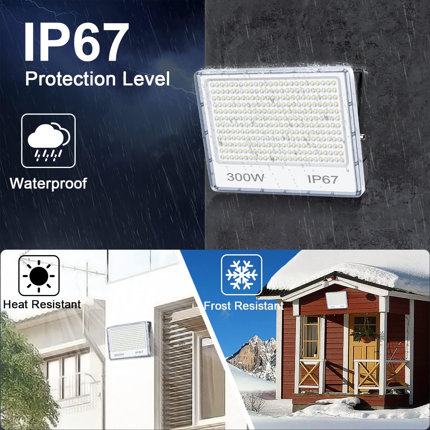 Thumbnail 3 de YIQIBRO 300W Outdoor LED Flood Light (2-Pack) – IP67, 30,000 Lumen, 7000K Cool White