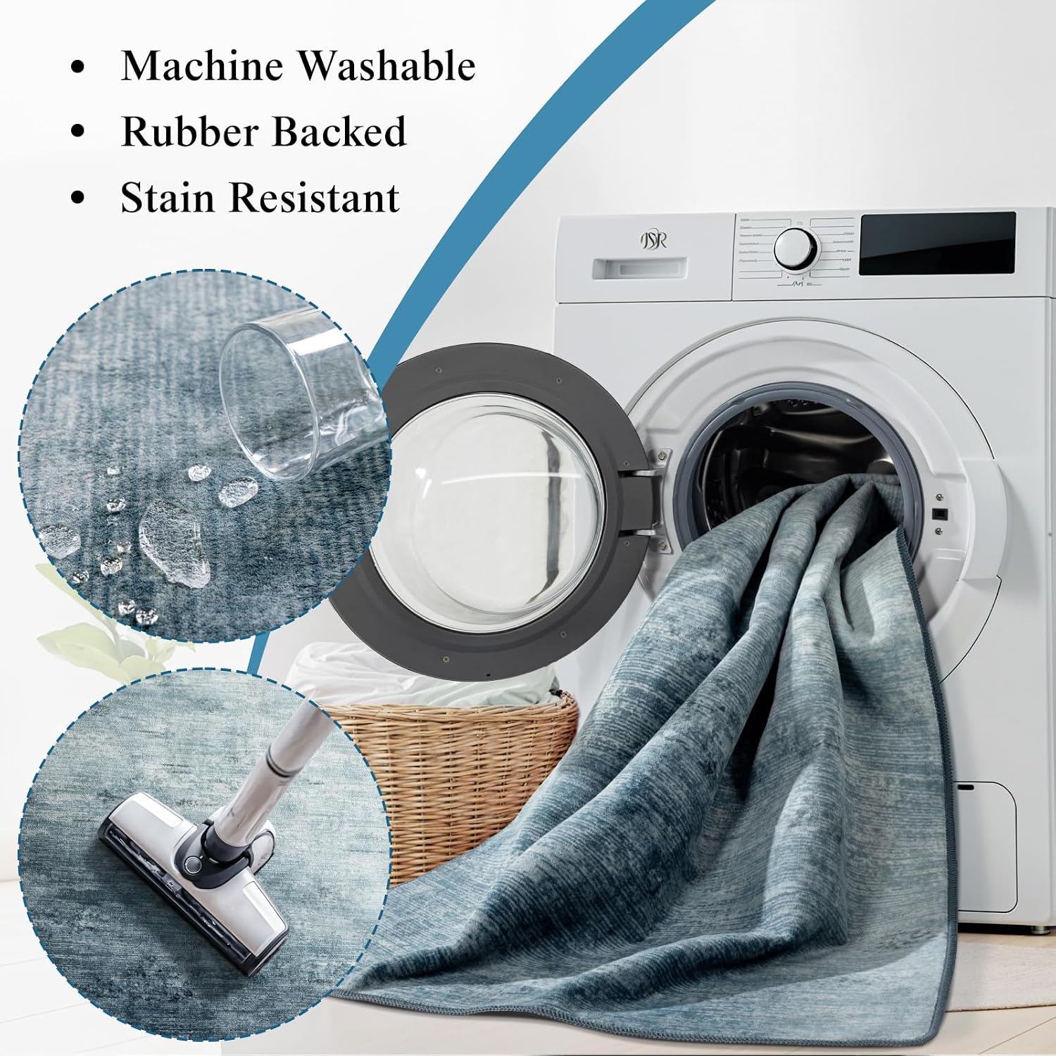 Detalle 1 de LIANLAM QYDD5-912-BE-2 9' x 12' Washable Blue Low-Pile Area Rug
