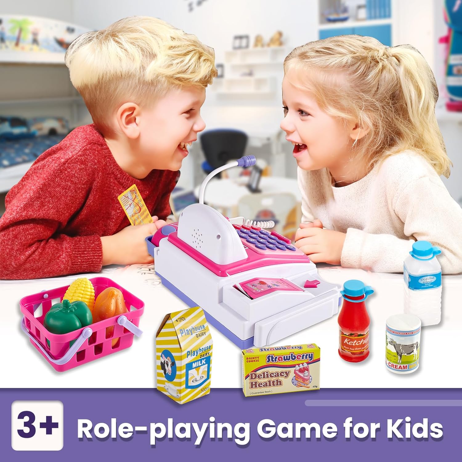 Thumbnail 6 de BUYGER Kids Toy Till Cash Register with Receipt Printer Scanner – Pretend Play Cashier Set
