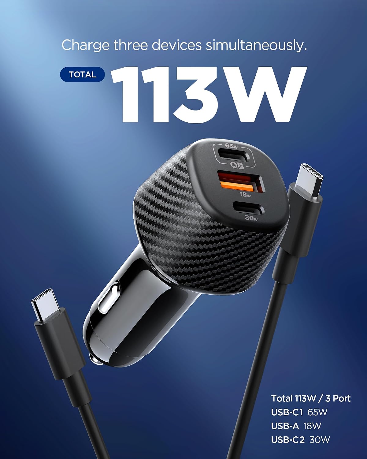 Detalle 2 de Spigen ArcStation Essential 113W caricatore da auto USB-C 3 porte