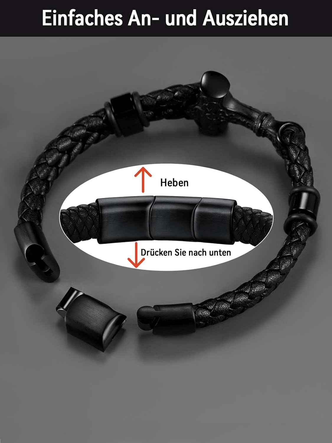 Thumbnail 5 de FaithHeart Lederarmband mit Wikinger-Motiv und Magnetverschluss (21 cm/23 cm) – Wickelarmband aus geflochtenem Kunstleder