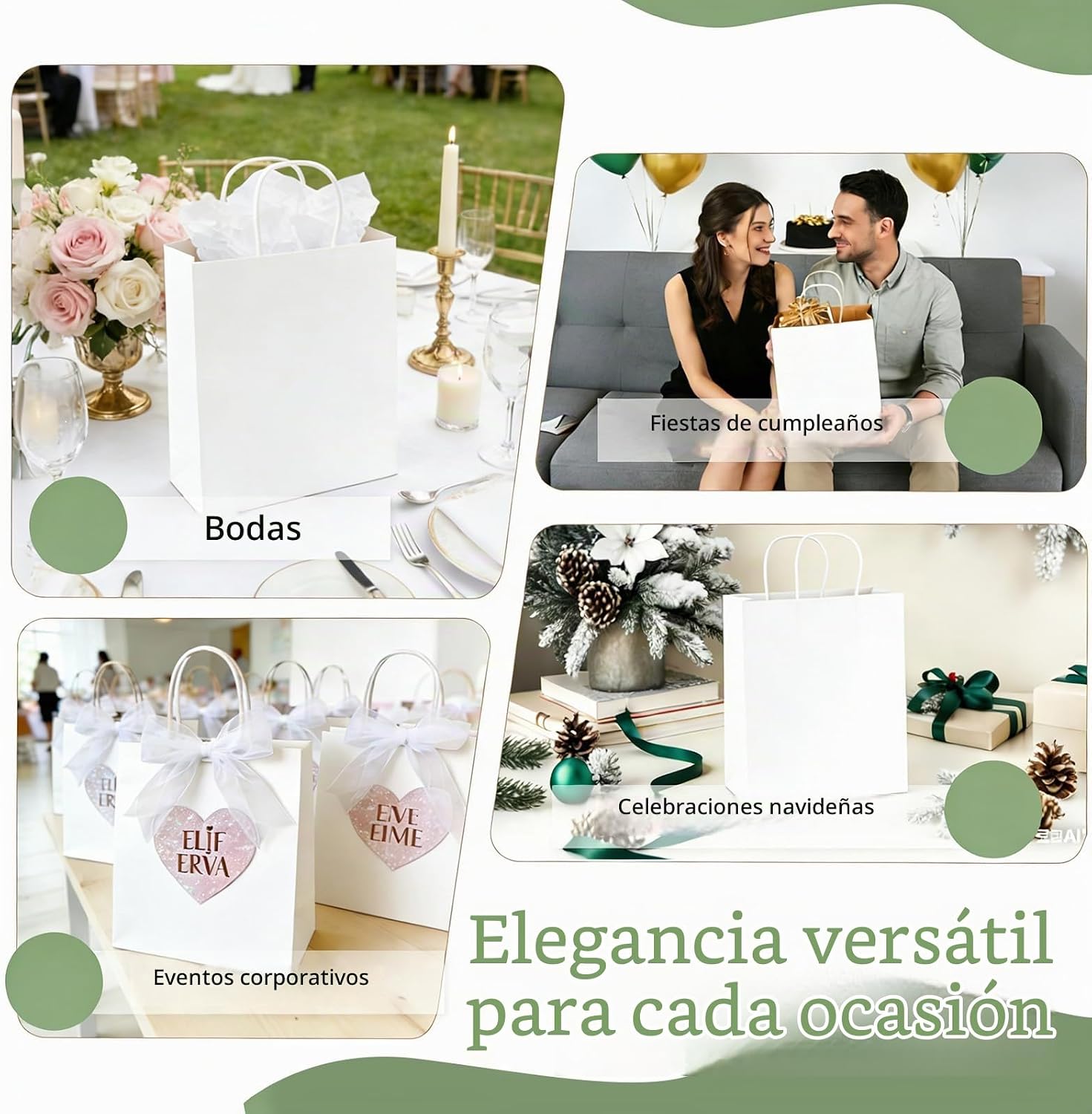 Detalle de Weifeng 20 Bolsas de Papel Kraft medianas con Asas 21x11x27 cm – Pack de regalo