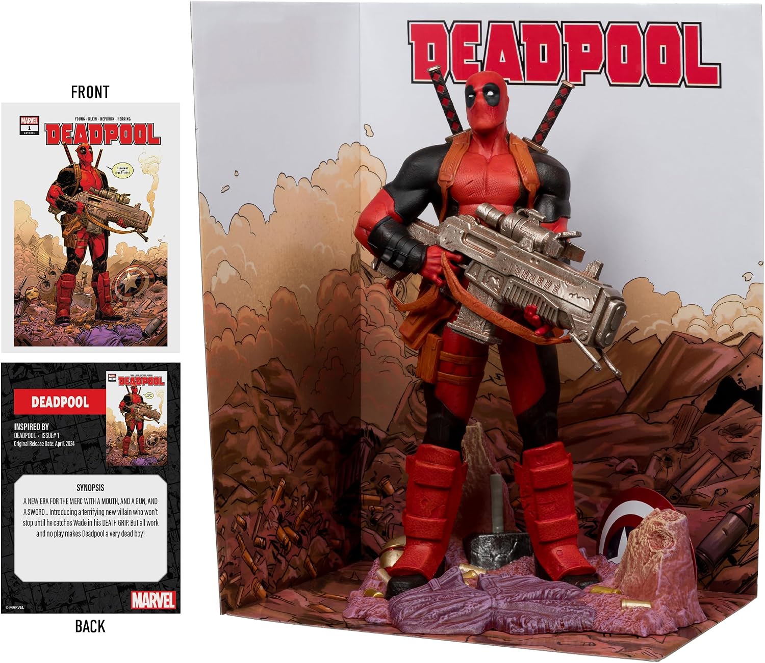 Detalle de McFarlane Toys Deadpool – figurka kolekcjonerska 1:6 ze sceną i komiksem #1