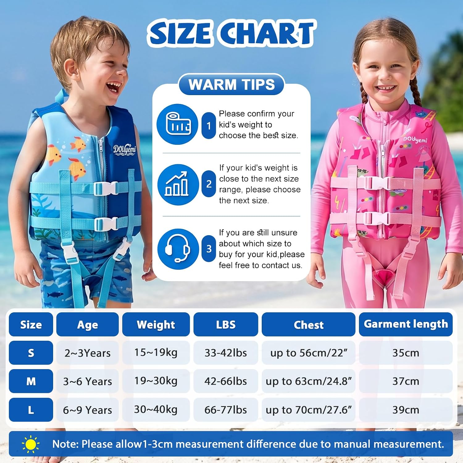 Detalle de Kids Swim Vest Float Jacket for 15–35kg Children – Adjustable Safety Straps, Front Zip, JACKET & CROTCH Design