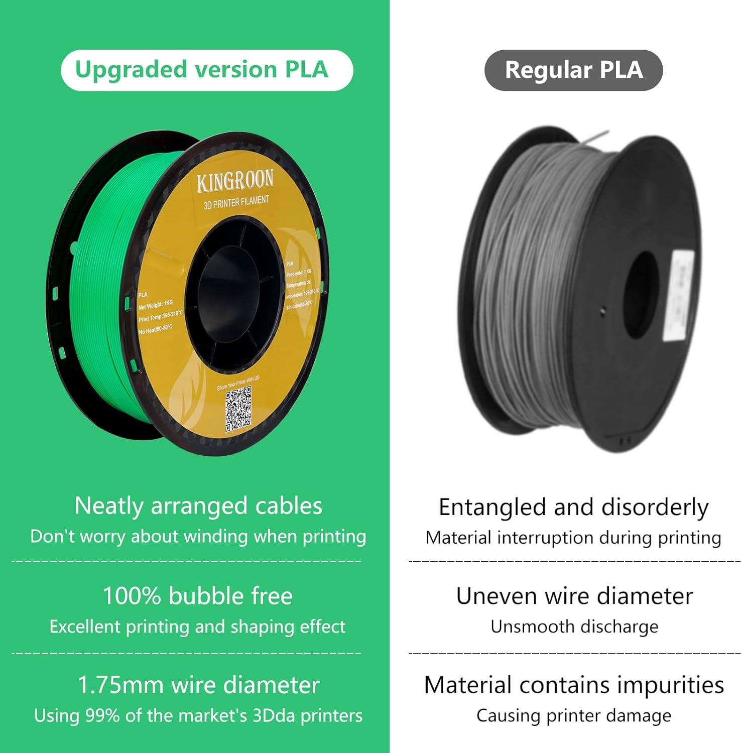 Thumbnail 6 de Kingroon PLA Filament 1.75mm (Green) – 1kg, Neatly Spooled, High Dimensional Accuracy