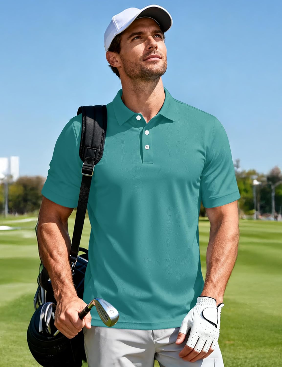 Detalle 2 de MAGCOMSEN Men’s 3-Button Quick-Dry Polo Shirt for Golf, Work, and Outdoor Wear