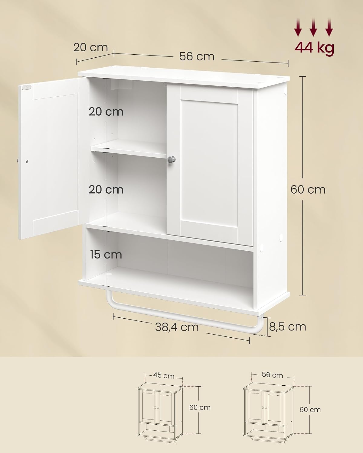 Thumbnail 2 de VASAGLE Siren Collection BBK149WB01 Wall-Mounted Bathroom Cabinet with Towel Bar