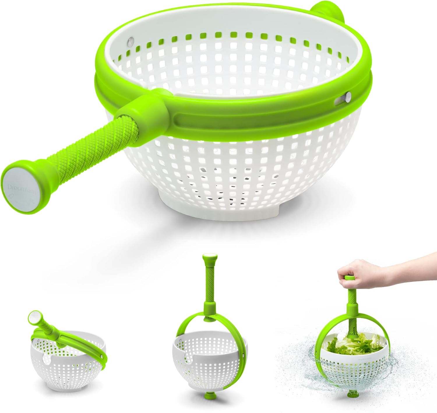 Detalle de Dreamfarm Spina 2-in-1: Collapsible Salad Spinner & Straining Colander (3 Quart) in White/Green