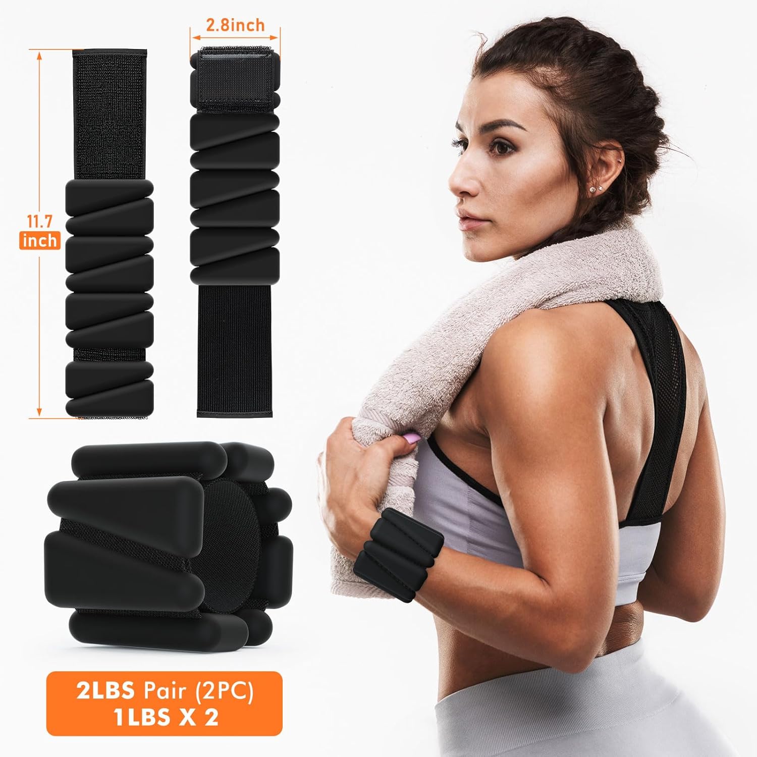 Thumbnail 1 de Adjustable Wrist & Ankle Weights Bracelet Set (2) — Silicone Weighted Bracelets for Home Gym, Yoga, Running & Strength Training