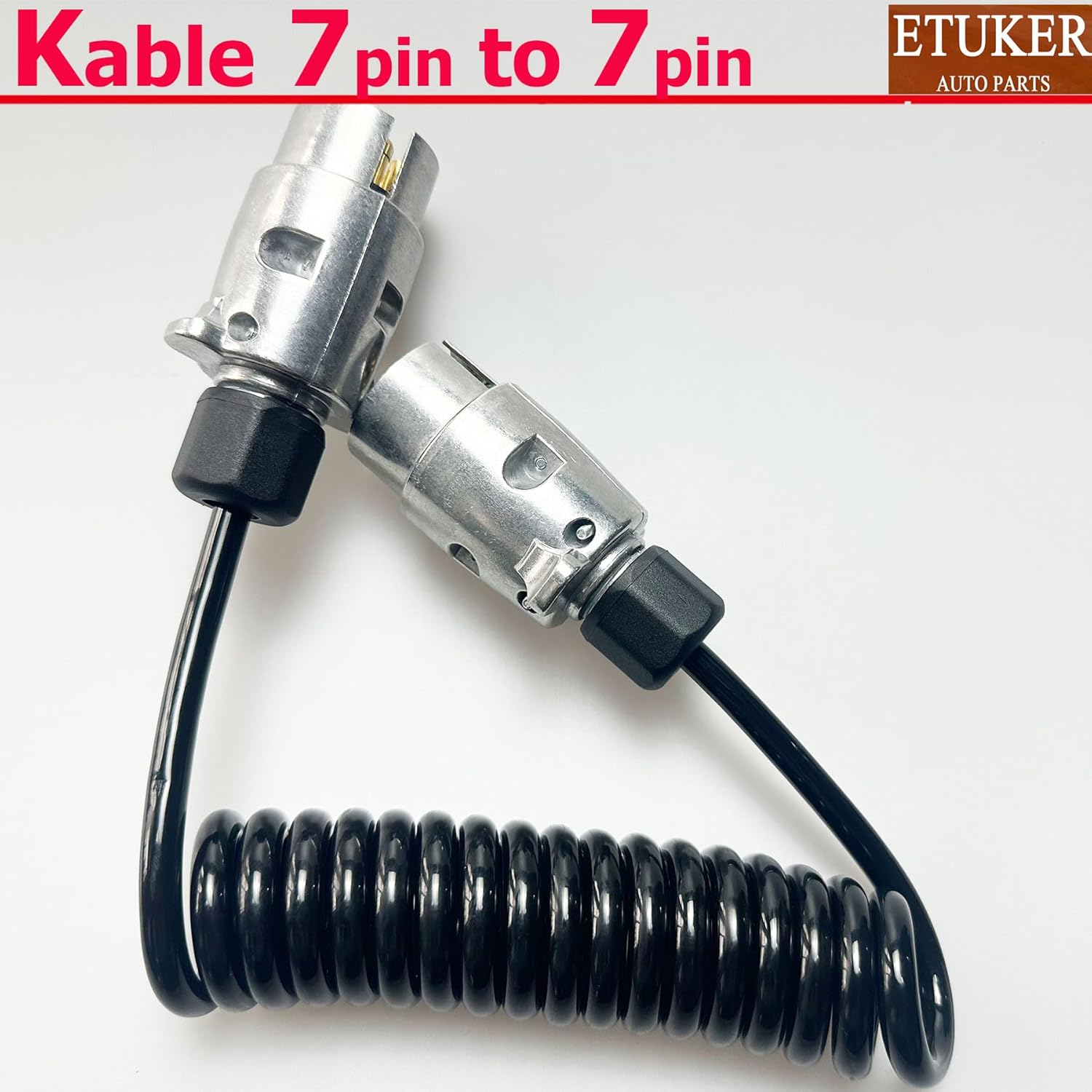 Detalle 2 de ETUKER 7-Pin Extension Coiled Cable, 2m Spiral Copper Lead for Trailer Towing (7-7 Pin)