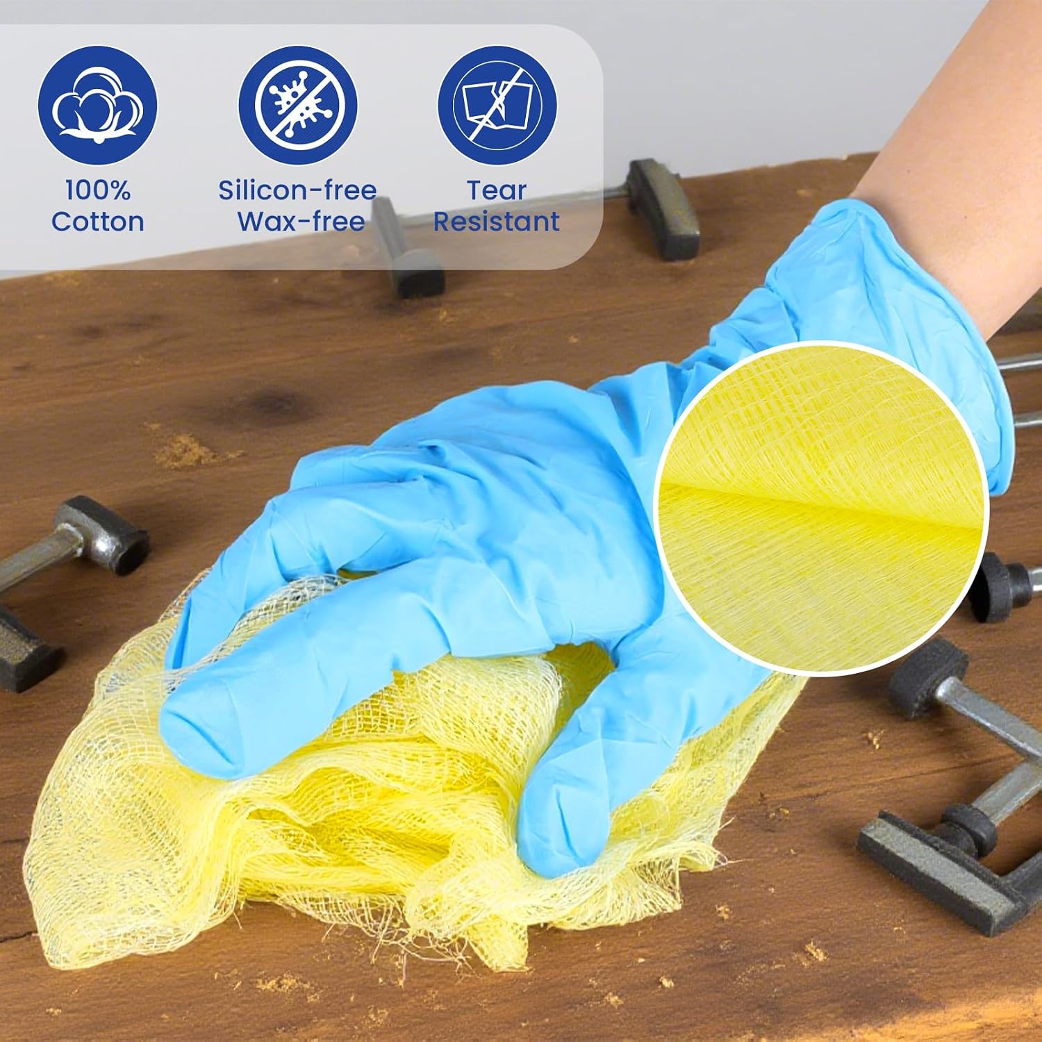 Detalle de CAREGY 16 Tack Cloths, Cotton Mesh, Wax- and Silicone-Free, 16-Pack