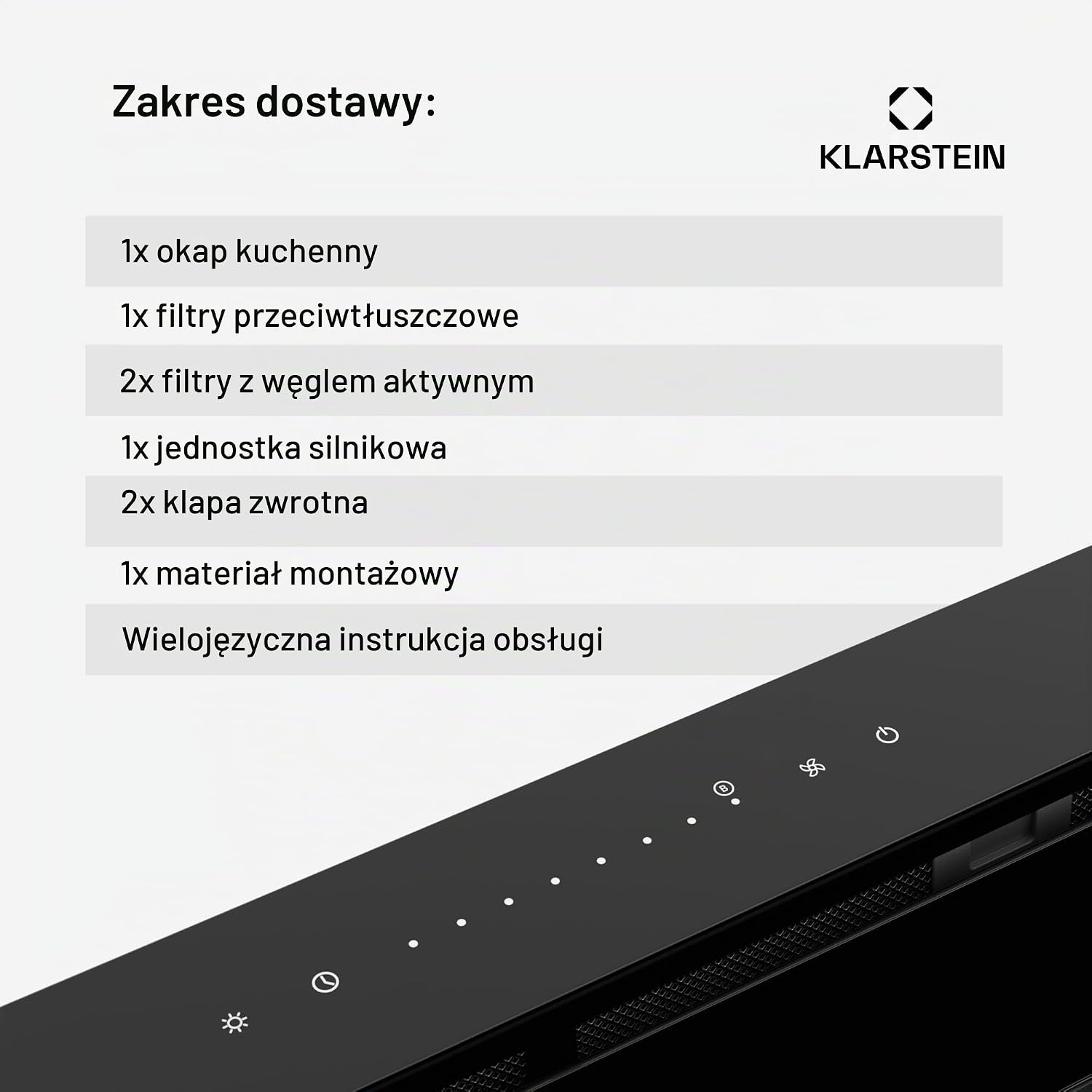 Detalle de Klarstein Royal Flush Eco – okap ścienny z LED w 9 kolorach, klasa A++