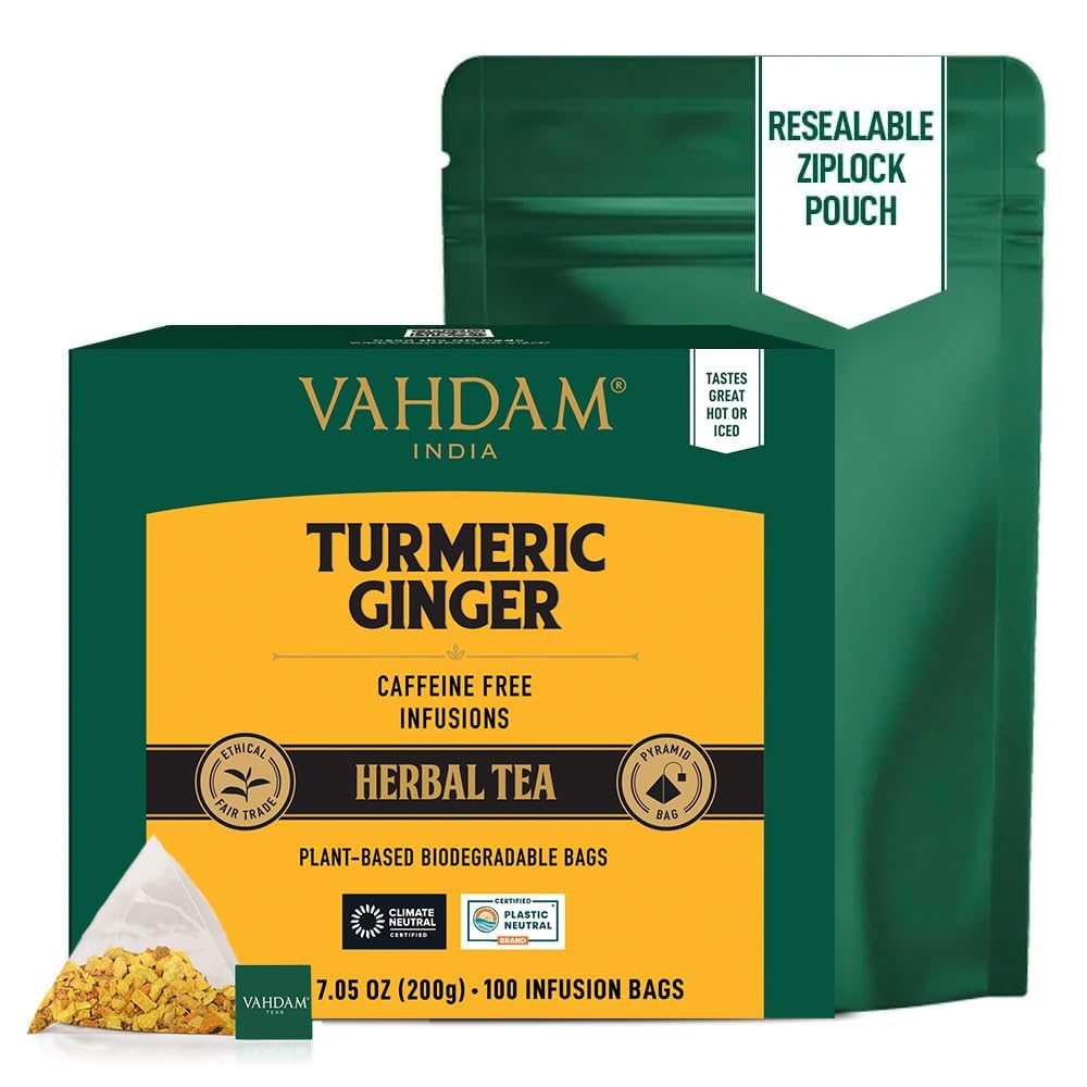 Thumbnail 2 de VAHDAM Turmeric Ginger Kräutertee, koffeinfrei (100 Teebeutel) – Kurkuma & Ingwer