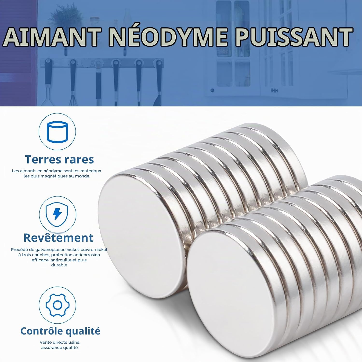 Detalle de FPMYB A3DE_15x2_20_new neodymiummagneten, 15 x 2 mm, zilverkleurig, 20 stuks