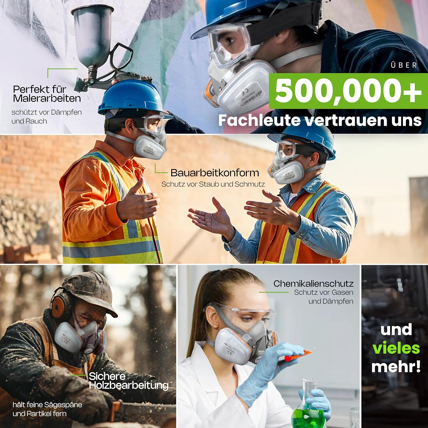 Detalle de AirGearPro G-500 Atemschutzmaske mit A1P2 Filter – Wiederverwendbare Halbmaske mit Gas- und Staubfilterung