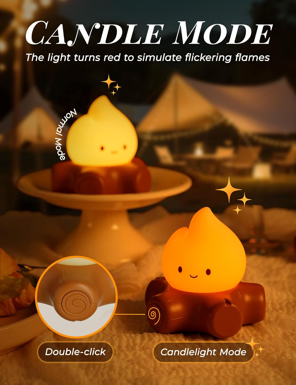Detalle de IHALO Nachtlicht für Kinderzimmer – USB-Aufladung, dimmbar, Silikon-Lagerfeuer-Design