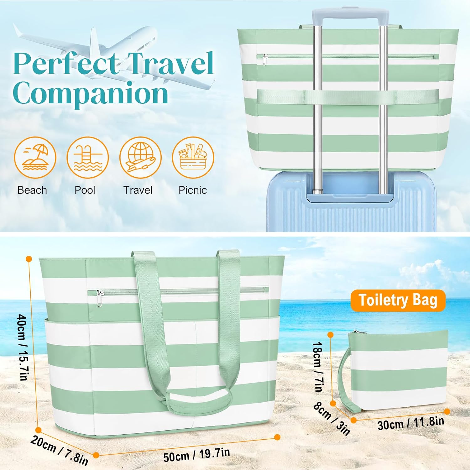 Thumbnail 5 de ENONEO Bolsa de Playa Grande XXL con Cremallera: versátil, impermeable y práctica para toda la familia
