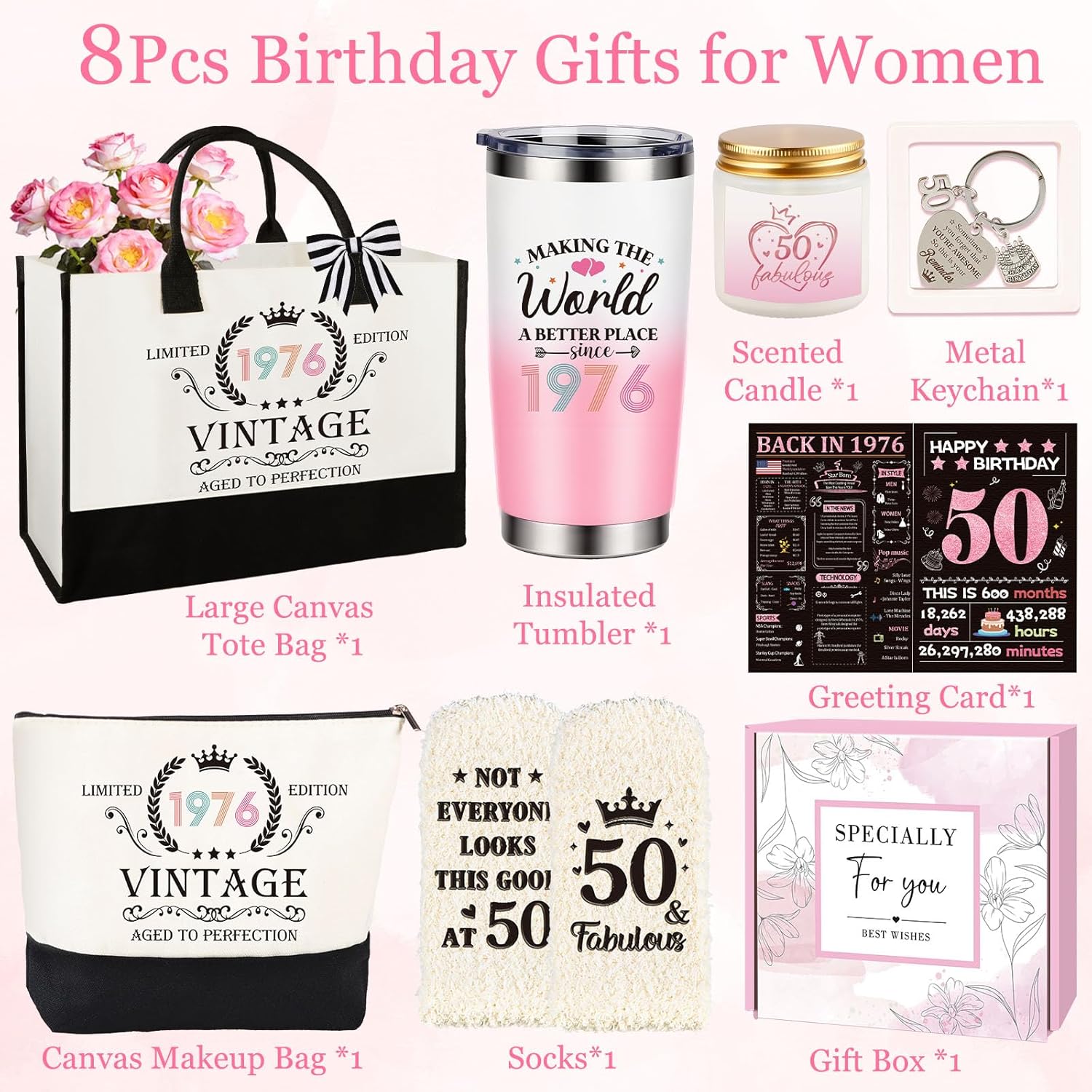 Thumbnail 6 de Giftota 50th Birthday Gifts for Her (Vintage 1976 Gift Basket) — 8-Piece Set for Women