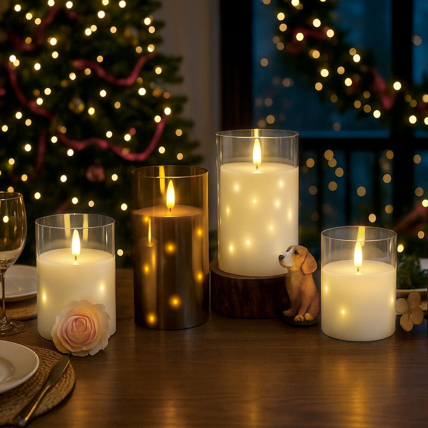 Detalle 1 de Flammenlose LED Kerzen 3er-Set Grau