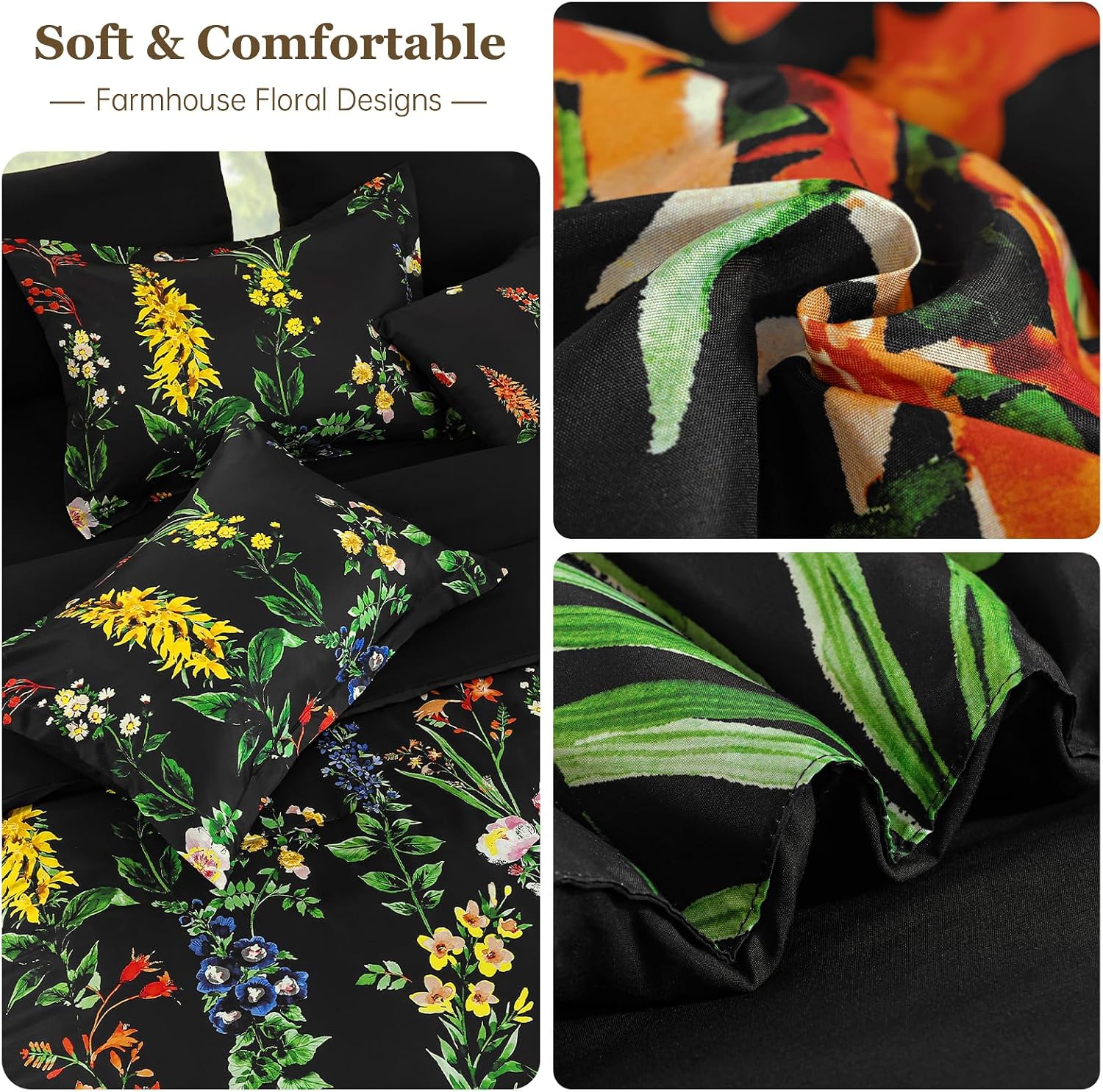 Detalle de WONGS BEDDING Floral Comforter Set Queen Size – 8-Piece Botanical Reversible Bedding