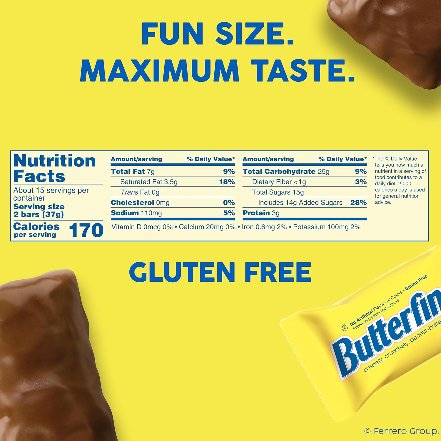 Detalle de Butterfinger Fun Size Halloween Candy, 19.8 oz, Individually Wrapped Gluten-Free Bars