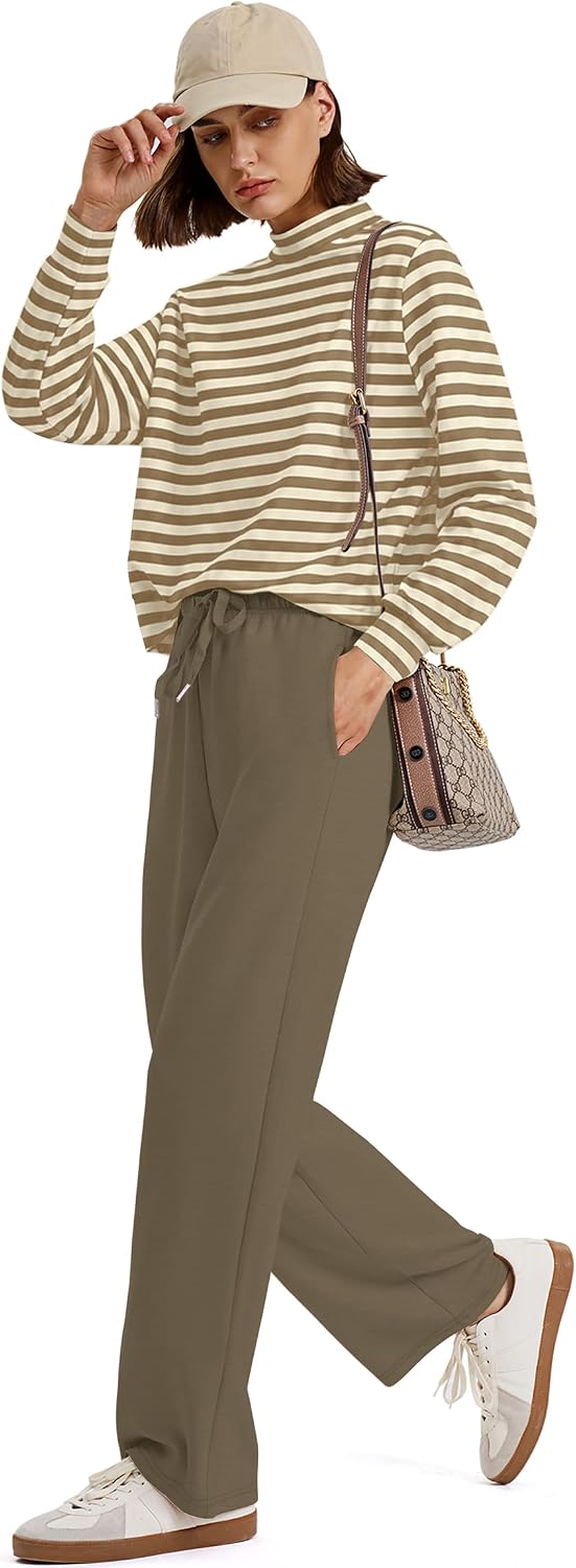 Detalle de Sampeel Women's Two-Piece Set with Mock-Neck Top and Wide-Leg Pants