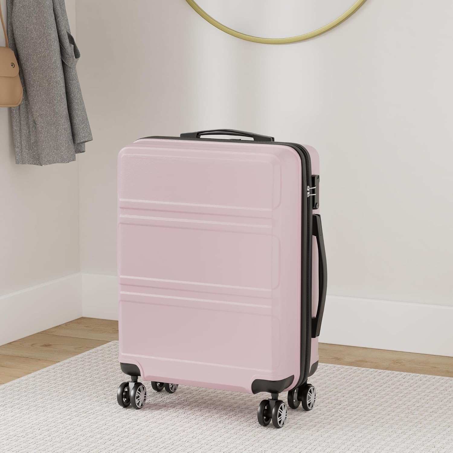 Thumbnail 1 de Kono 20-inch ABS Cabin Suitcase with TSA Lock and Four Spinner Wheels, Pink
