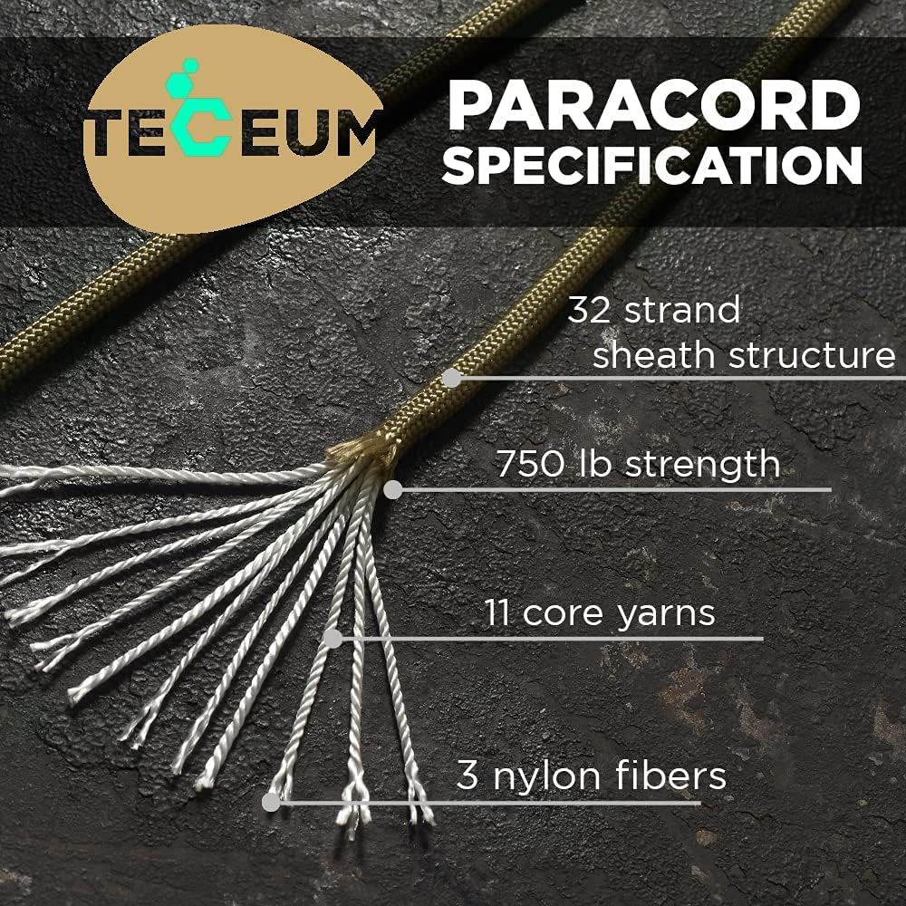 Detalle 2 de TECEUM Paracord Type IV 750 lb Coyote Brown – 30 m (100 ft) – 4 mm – MIL-SPEC Nylon Survival Rope