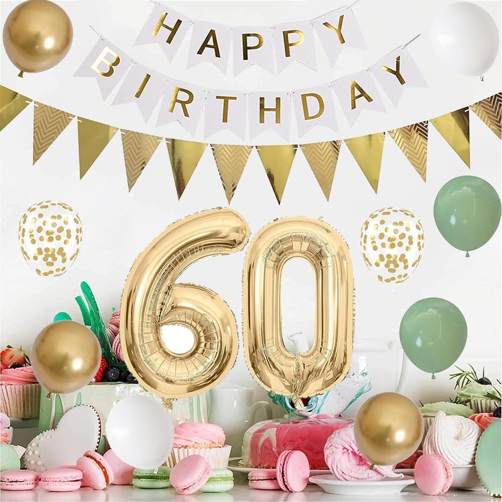 Thumbnail 3 de Luftballon 60. Geburtstag – XXL Folienballon 60 + Dekor-Set in Sage Grün, Weiß und Gold