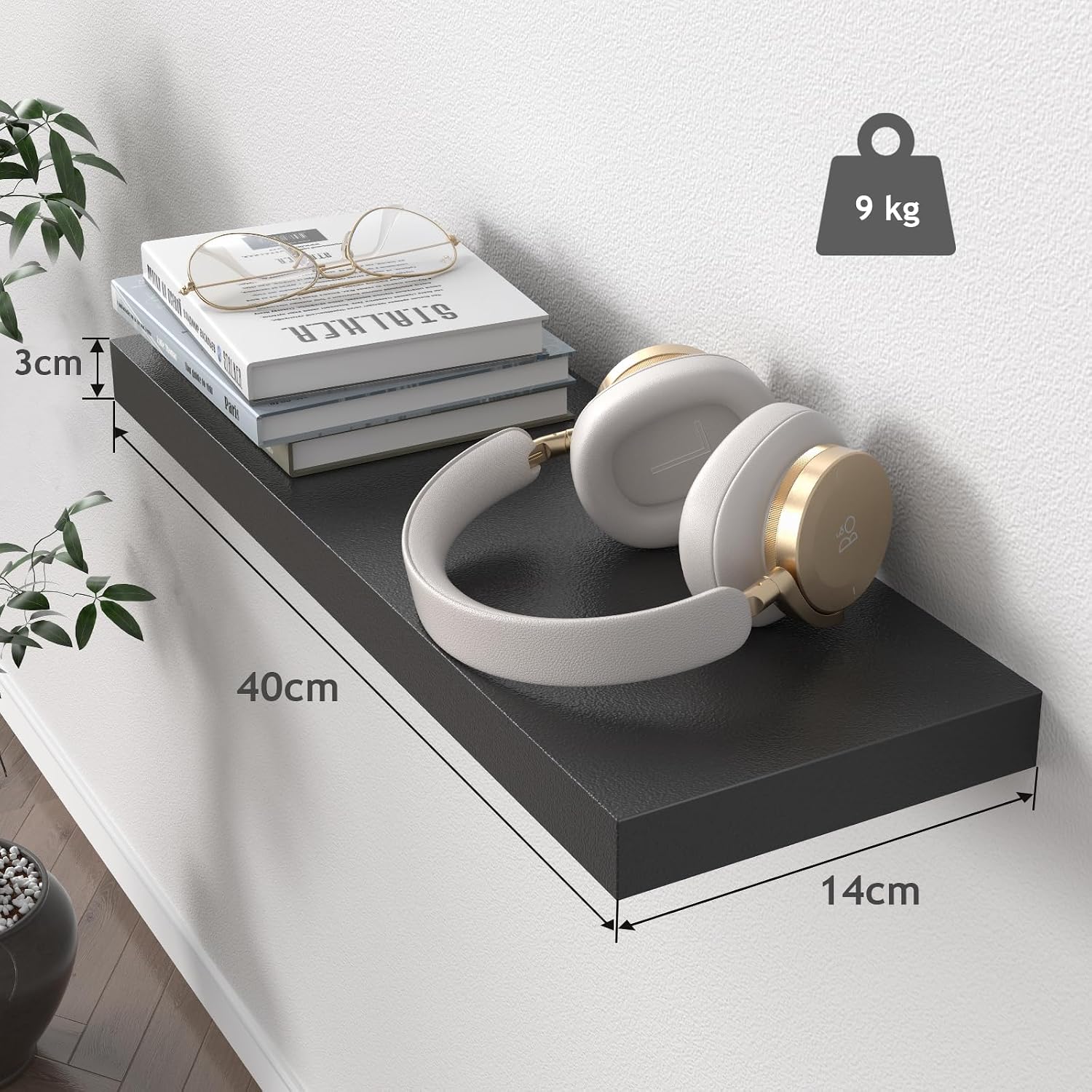 Detalle 2 de STOREMIC Wandregal Schwarz 3er-Set