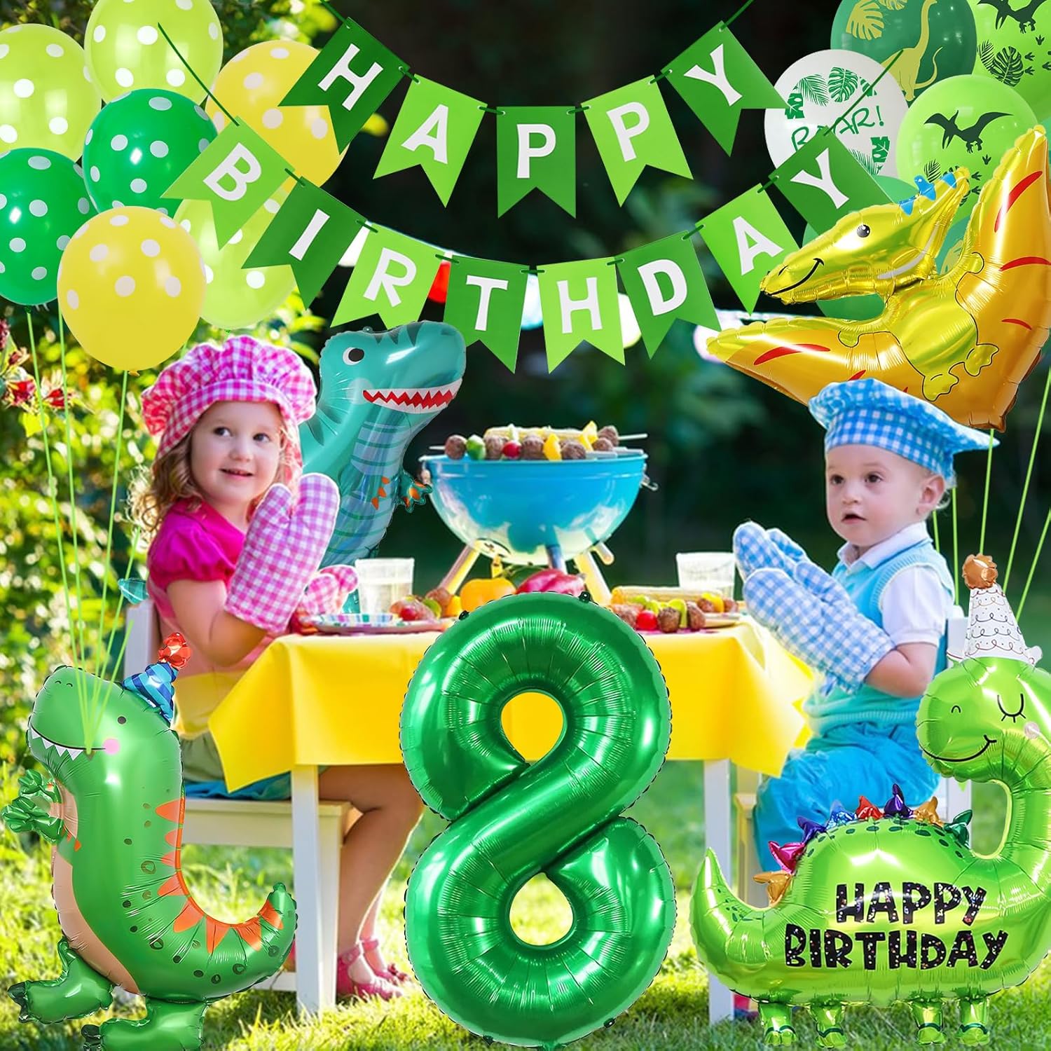 Detalle de Dinosaur Happy Birthday Party Balloons Set – Dinosaur Theme Decor for Boys and Girls
