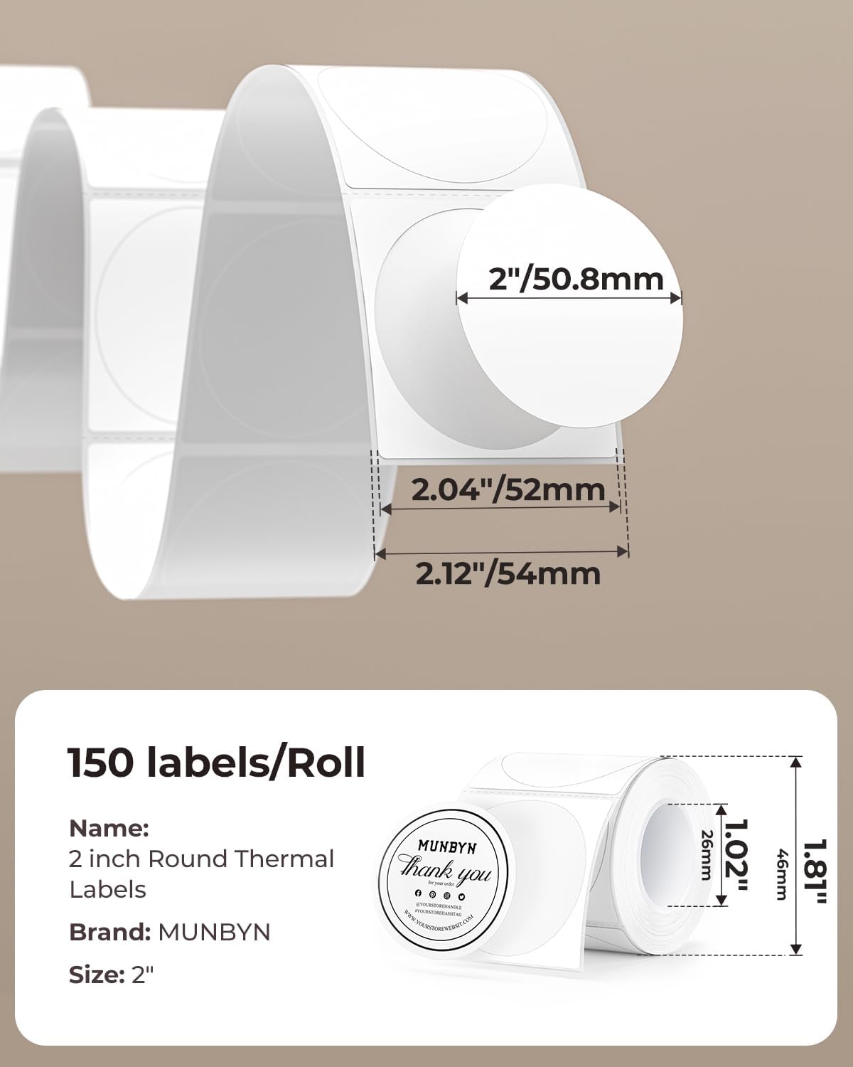 Thumbnail 1 de 150 étiquettes thermiques rondes MUNBYN