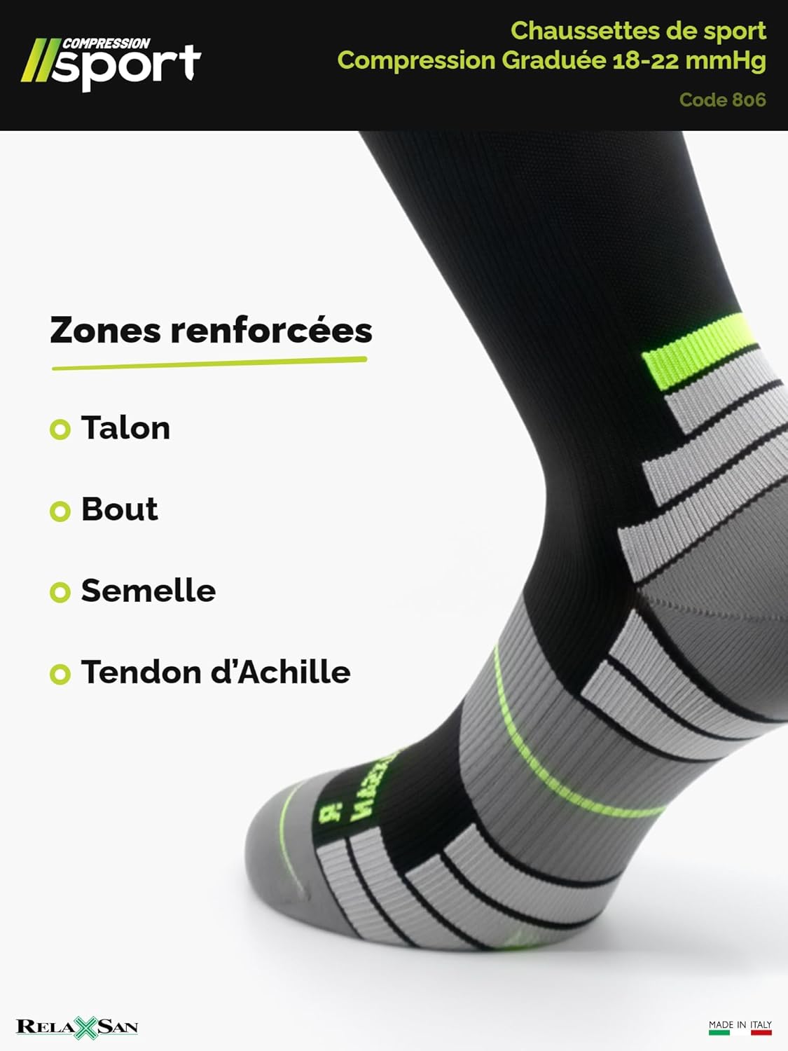 Thumbnail 4 de Relaxsan 806 – Chaussettes de contention sport 18–22 mmHg (femme et homme), Made in Italy