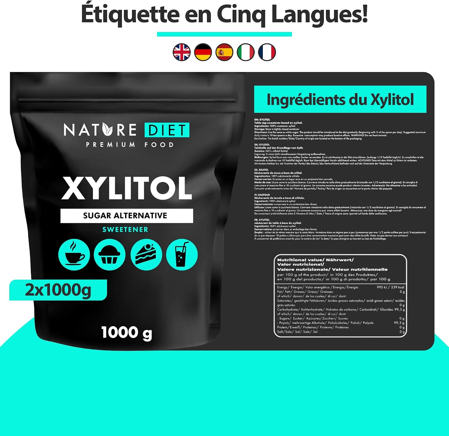 Detalle 2 de Nature Diet Xylitol 2x1000g Ă©dulcorant đŹ