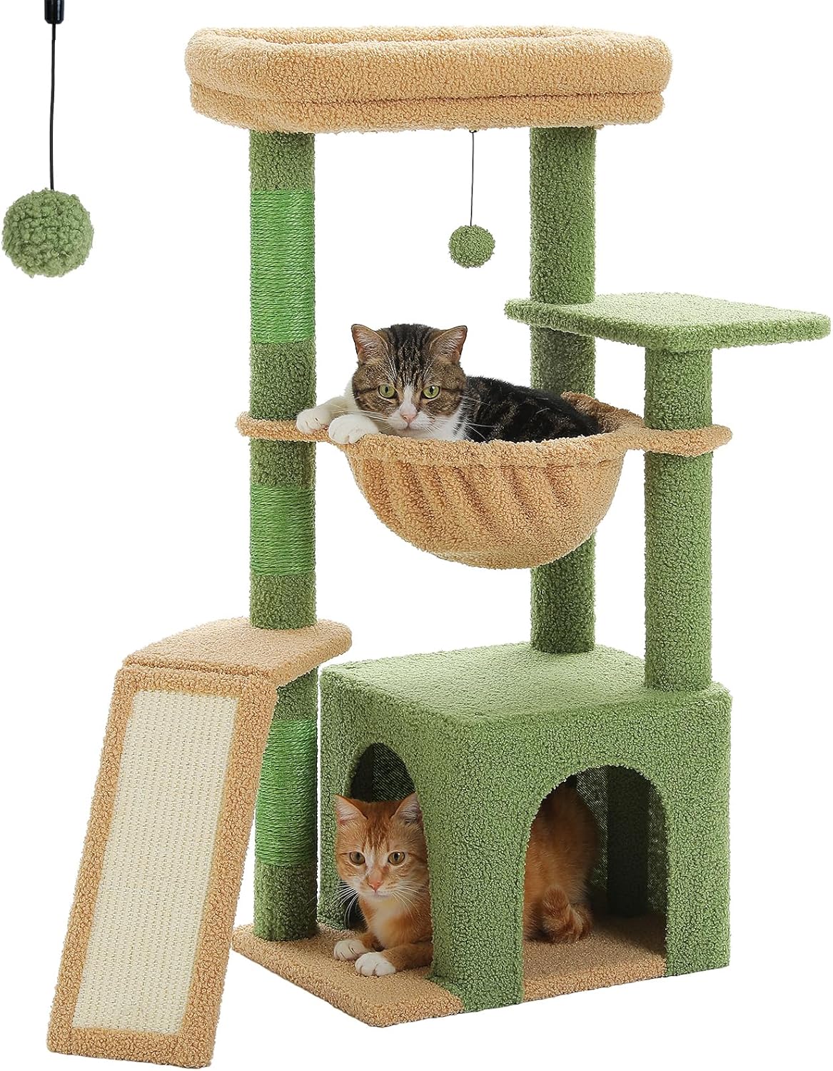 Detalle de PAWZ Road Cactus Cat Tree for Indoor Cats – 90cm with Large Condo, Hammock & Perch